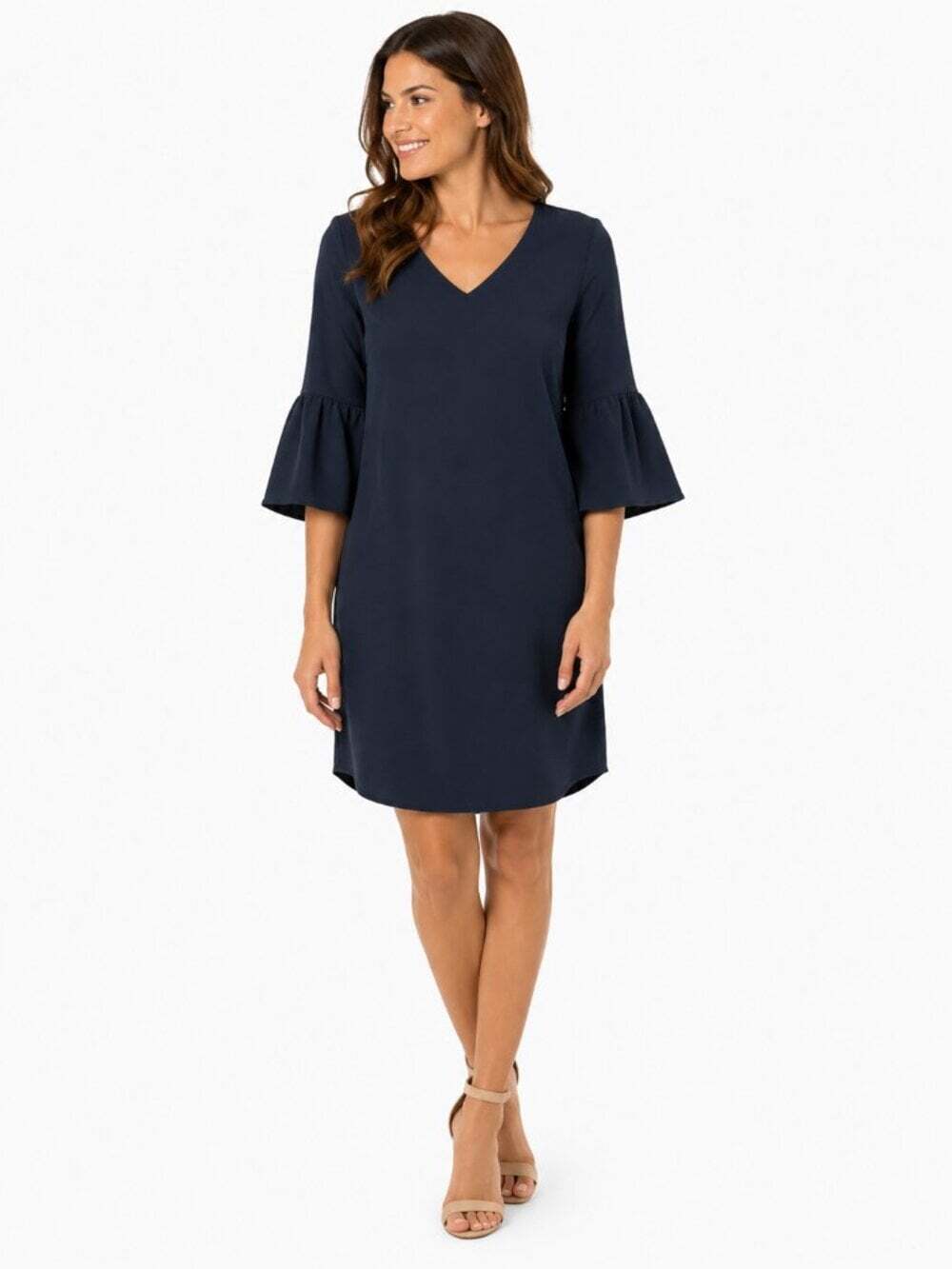 Tom Tailor Navy Bell Sleeve Minimalist Shift Midi Dress Medium Contemporary